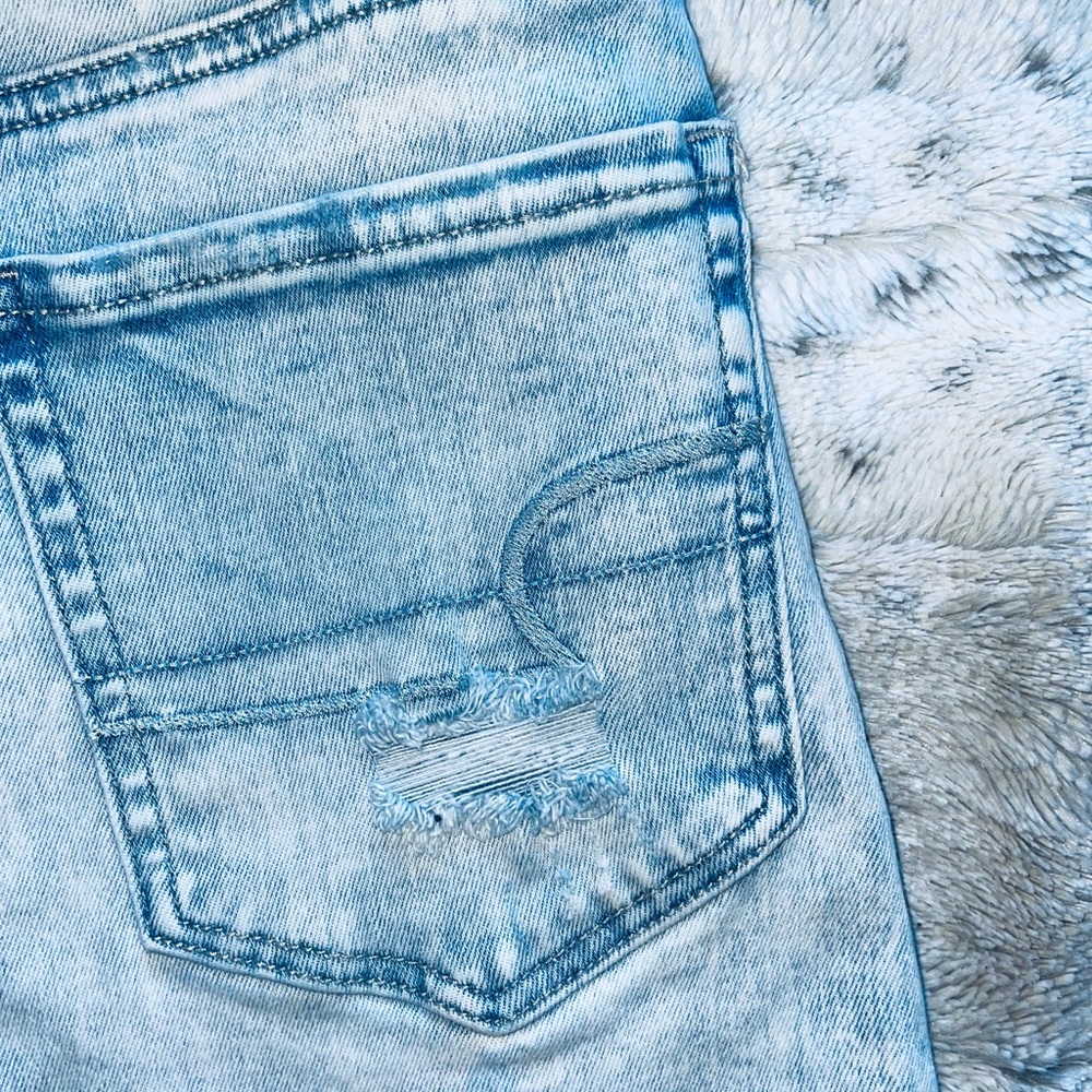 AE Denim Mini Skirt High Waisted Frayed Size 0 Long AEO Jean Skirt 0L - Picture 6 of 7